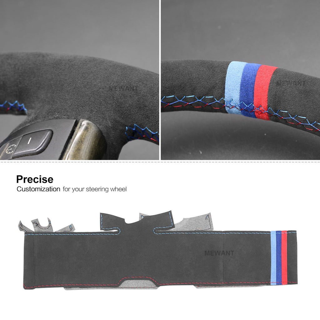 MEWANT Dark Grey Alcantara Car Steering Wheel Cover for BMW E46 318i 325i 330ci / E39 / X5 E53 / Z3 E36/7 E36/8 - Alcantara, Leather, Carbon Fiber, Easy Install, Non - Slip, Best Steering Wheel Cover