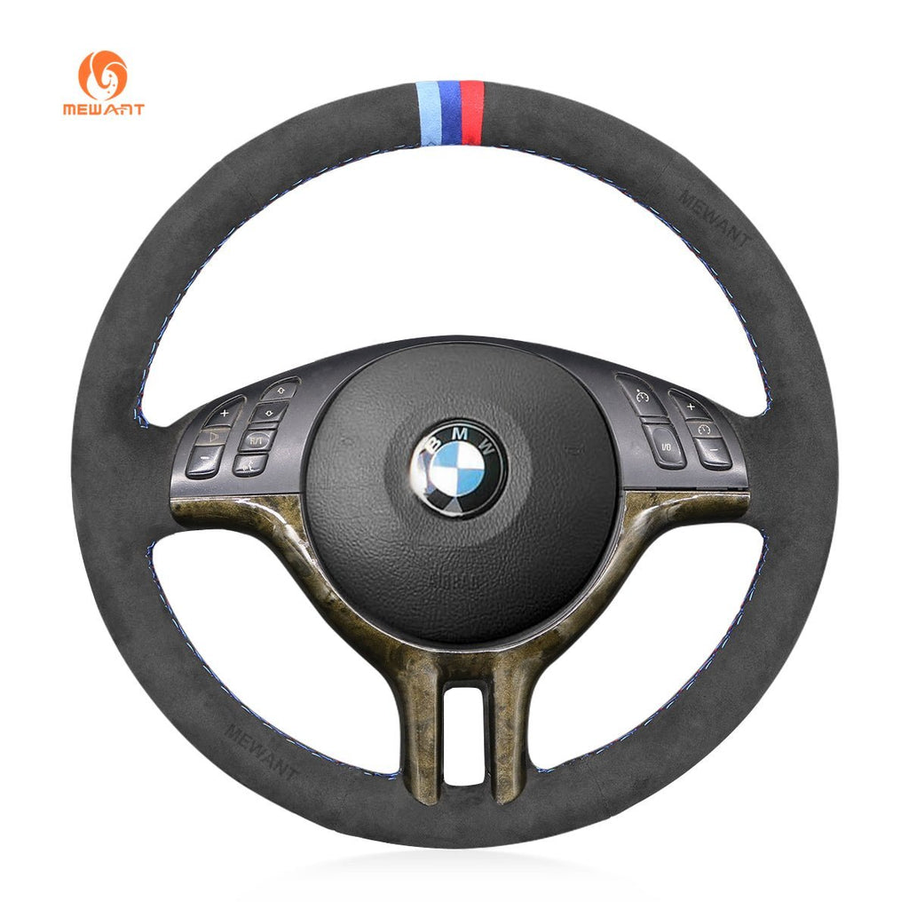 MEWANT Dark Grey Alcantara Car Steering Wheel Cover for BMW E46 318i 325i 330ci / E39 / X5 E53 / Z3 E36/7 E36/8 - Alcantara, Leather, Carbon Fiber, Easy Install, Non - Slip, Best Steering Wheel Cover