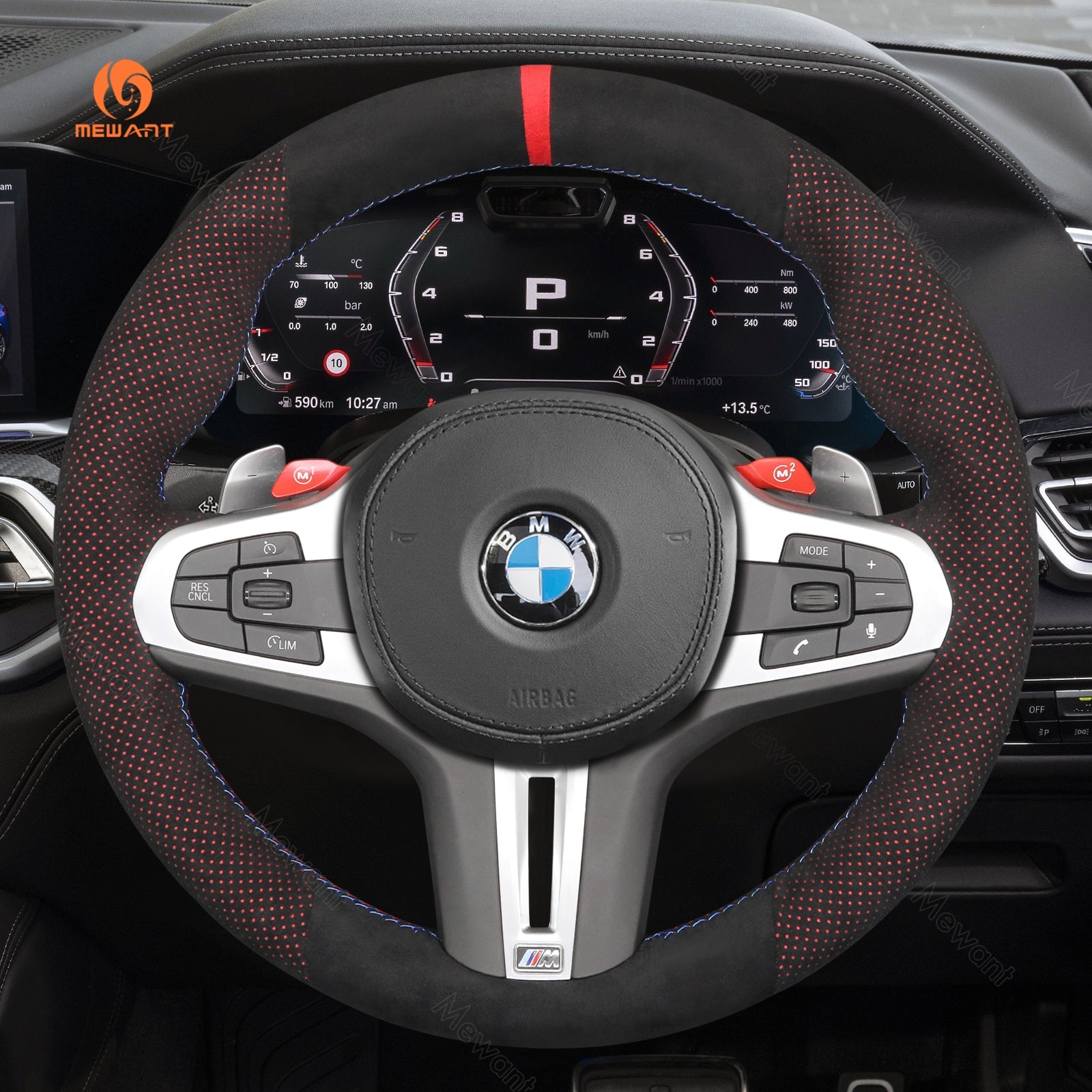 MEWANT Dark Grey Alcantara Car Steering Wheel Cover for BMW M3 G80 M4 G82 G83 M5 F90 M8 F91 F92 F93 3 M F97 X4 M F98 X5 M F95 X6 M F96 - Mewant Cover