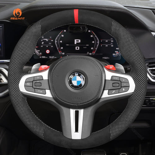 MEWANT Dark Grey Alcantara Car Steering Wheel Cover for BMW M3 G80 M4 G82 G83 M5 F90 M8 F91 F92 F93 3 M F97 X4 M F98 X5 M F95 X6 M F96 - Mewant Cover