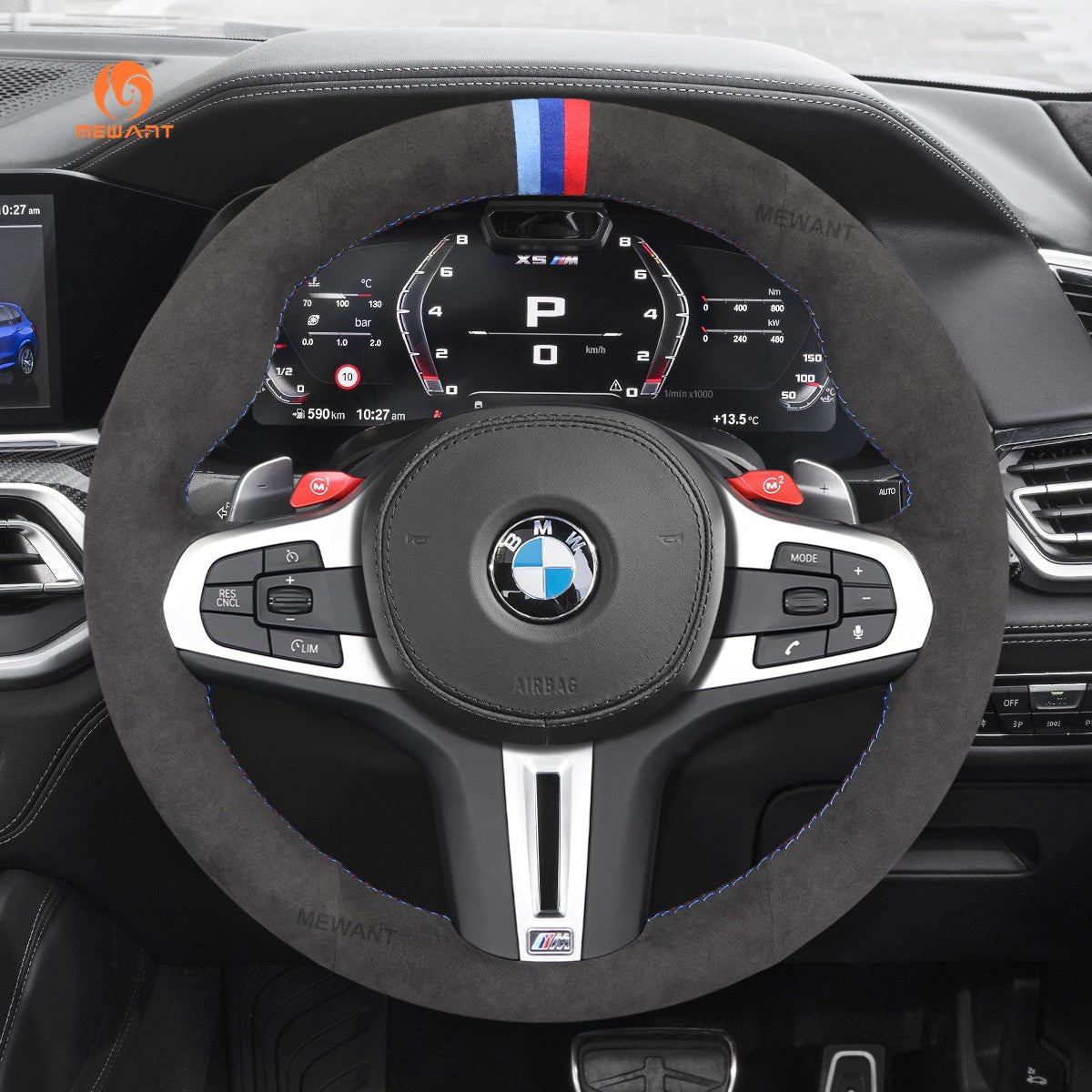 MEWANT Dark Grey Alcantara Car Steering Wheel Cover for BMW M3 G80 M4 G82 G83 M5 F90 M8 F91 F92 F93 3 M F97 X4 M F98 X5 M F95 X6 M F96 - Mewant Cover