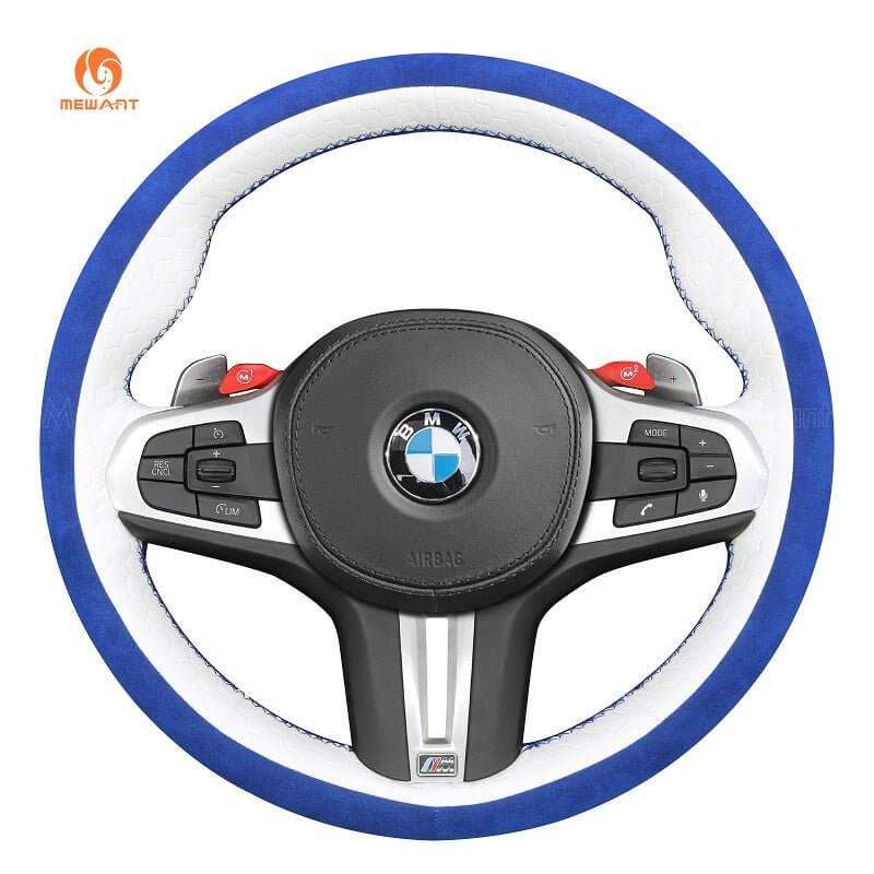 MEWANT Dark Grey Alcantara Car Steering Wheel Cover for BMW M3 G80 M4 G82 G83 M5 F90 M8 F91 F92 F93 3 M F97 X4 M F98 X5 M F95 X6 M F96 - Alcantara, Leather, Carbon Fiber, Easy Install, Non - Slip, Best Steering Wheel Cover