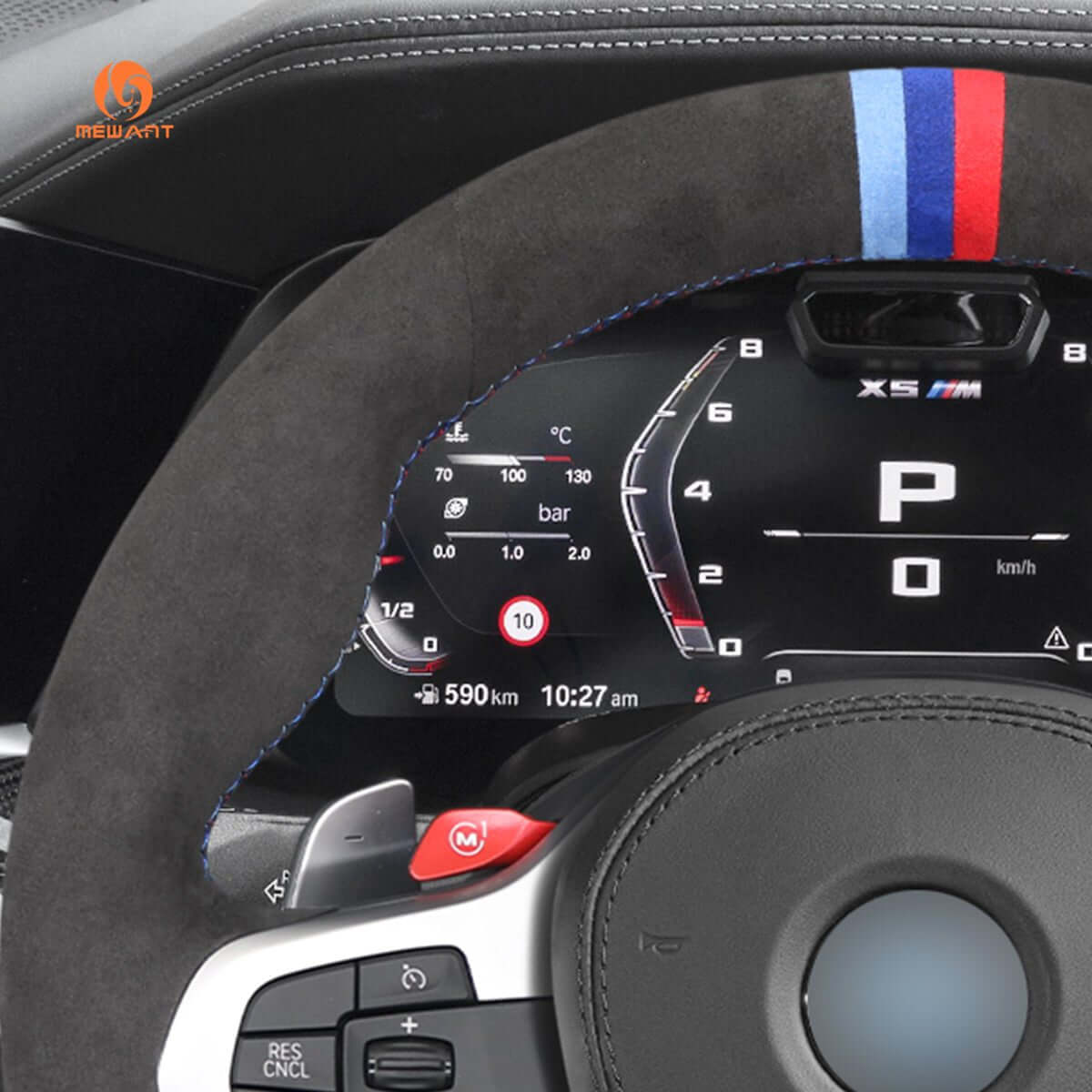 MEWANT Dark Grey Alcantara Car Steering Wheel Cover for BMW M3 G80 M4 G82 G83 M5 F90 M8 F91 F92 F93 3 M F97 X4 M F98 X5 M F95 X6 M F96 - Alcantara, Leather, Carbon Fiber, Easy Install, Non - Slip, Best Steering Wheel Cover