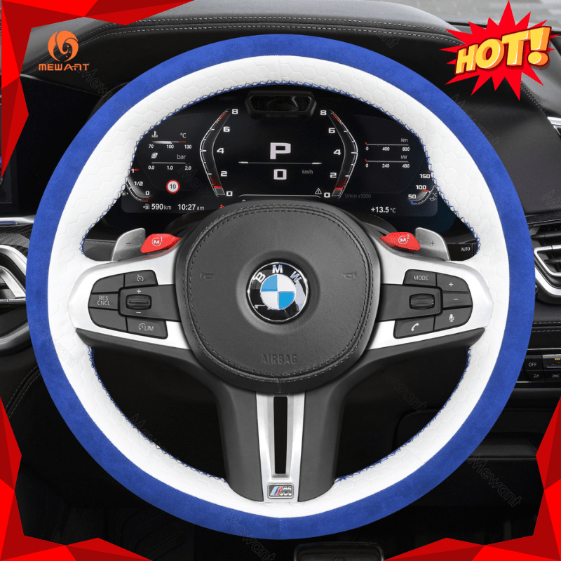 MEWANT Dark Grey Alcantara Car Steering Wheel Cover for BMW M3 G80 M4 G82 G83 M5 F90 M8 F91 F92 F93 3 M F97 X4 M F98 X5 M F95 X6 M F96 - Alcantara, Leather, Carbon Fiber, Easy Install, Non - Slip, Best Steering Wheel Cover