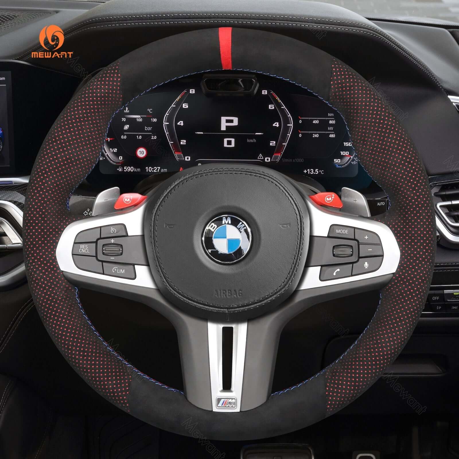 MEWANT Dark Grey Alcantara Car Steering Wheel Cover for BMW M3 G80 M4 G82 G83 M5 F90 M8 F91 F92 F93 3 M F97 X4 M F98 X5 M F95 X6 M F96 - Alcantara, Leather, Carbon Fiber, Easy Install, Non - Slip, Best Steering Wheel Cover