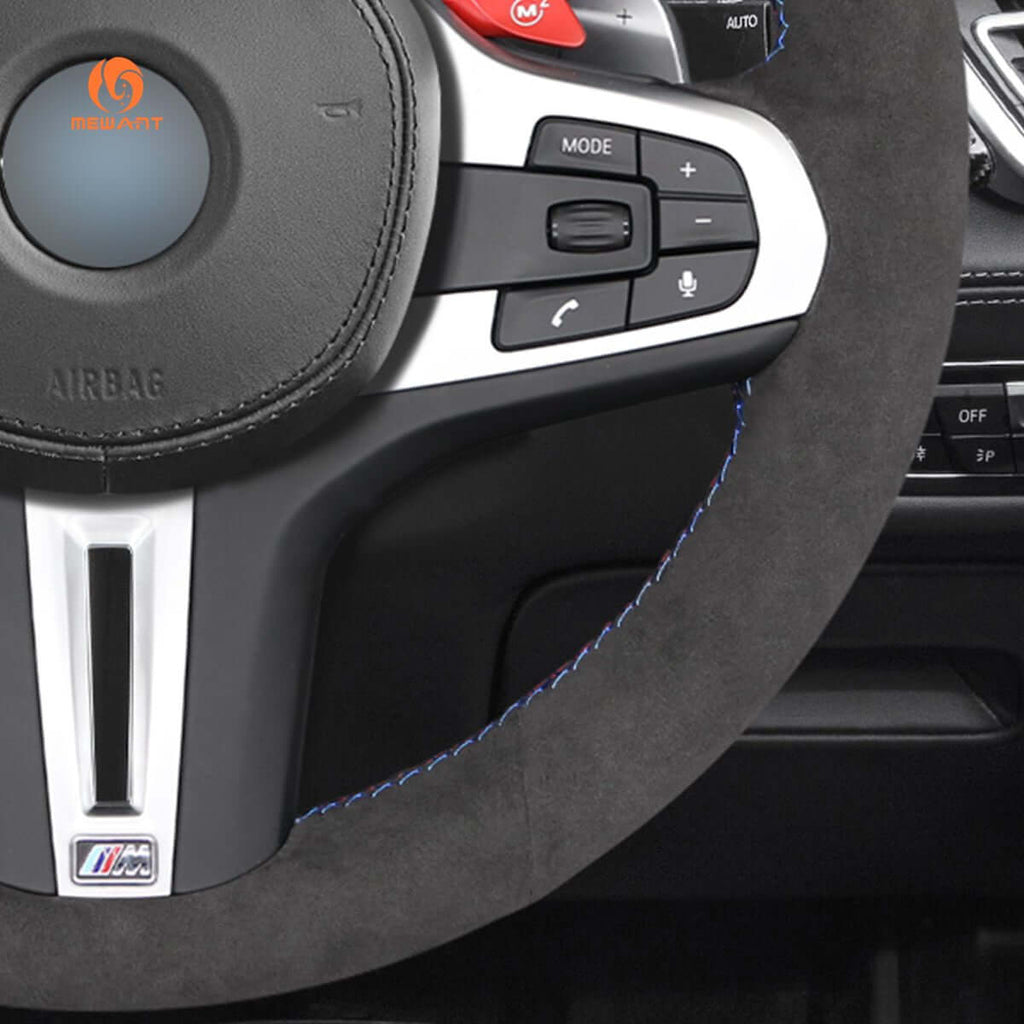MEWANT Dark Grey Alcantara Car Steering Wheel Cover for BMW M3 G80 M4 G82 G83 M5 F90 M8 F91 F92 F93 3 M F97 X4 M F98 X5 M F95 X6 M F96 - Alcantara, Leather, Carbon Fiber, Easy Install, Non - Slip, Best Steering Wheel Cover