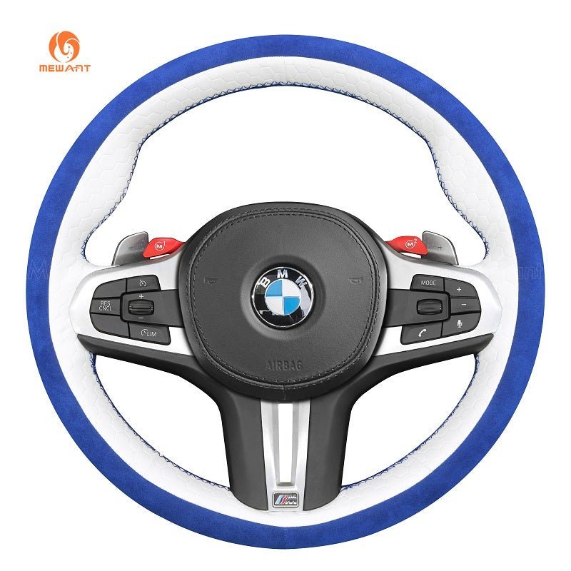 MEWANT Dark Grey Alcantara Car Steering Wheel Cover for BMW M3 G80 M4 G82 G83 M5 F90 M8 F91 F92 F93 3 M F97 X4 M F98 X5 M F95 X6 M F96 - Alcantara, Leather, Carbon Fiber, Easy Install, Non - Slip, Best Steering Wheel Cover