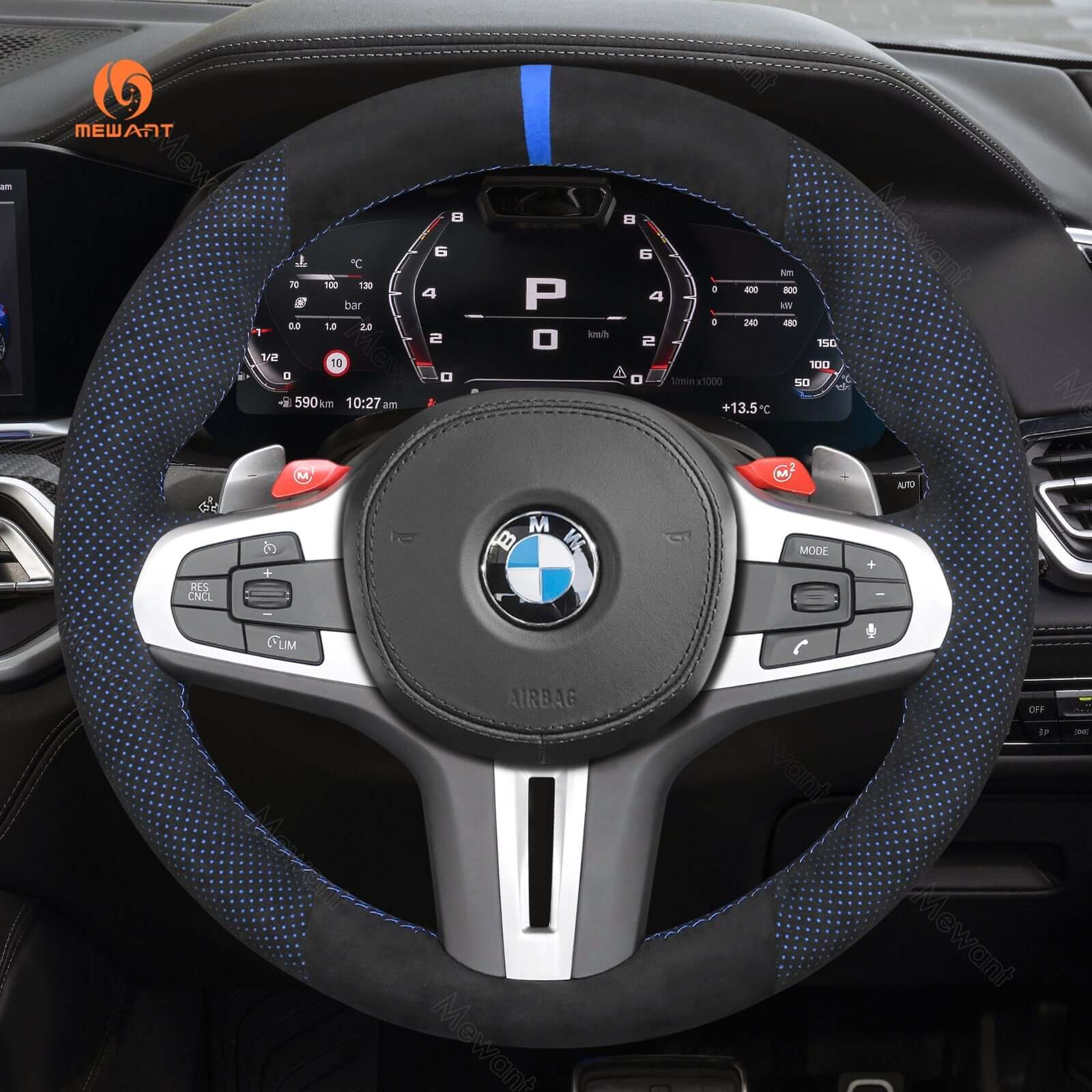 MEWANT Dark Grey Alcantara Car Steering Wheel Cover for BMW M3 G80 M4 G82 G83 M5 F90 M8 F91 F92 F93 3 M F97 X4 M F98 X5 M F95 X6 M F96 - Alcantara, Leather, Carbon Fiber, Easy Install, Non - Slip, Best Steering Wheel Cover