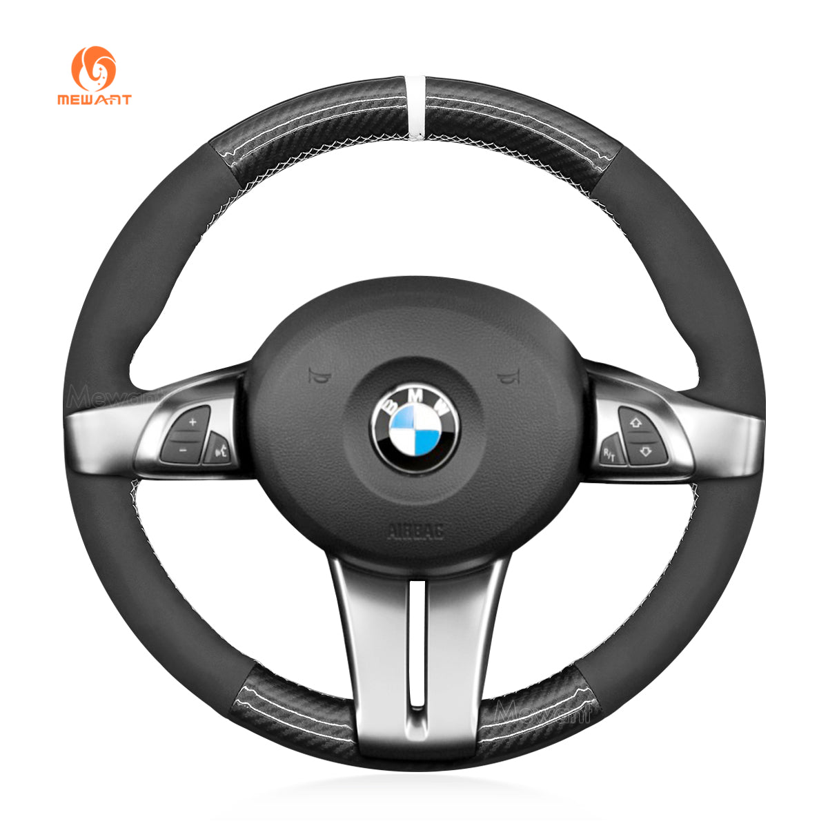 MEWANT Dark Grey Alcantara Car Steering Wheel Cover for BMW Z4 E85 (Roadster) 2003 - 2008 / E86 (Coupe) 2005 - 2008 - Mewant Cover