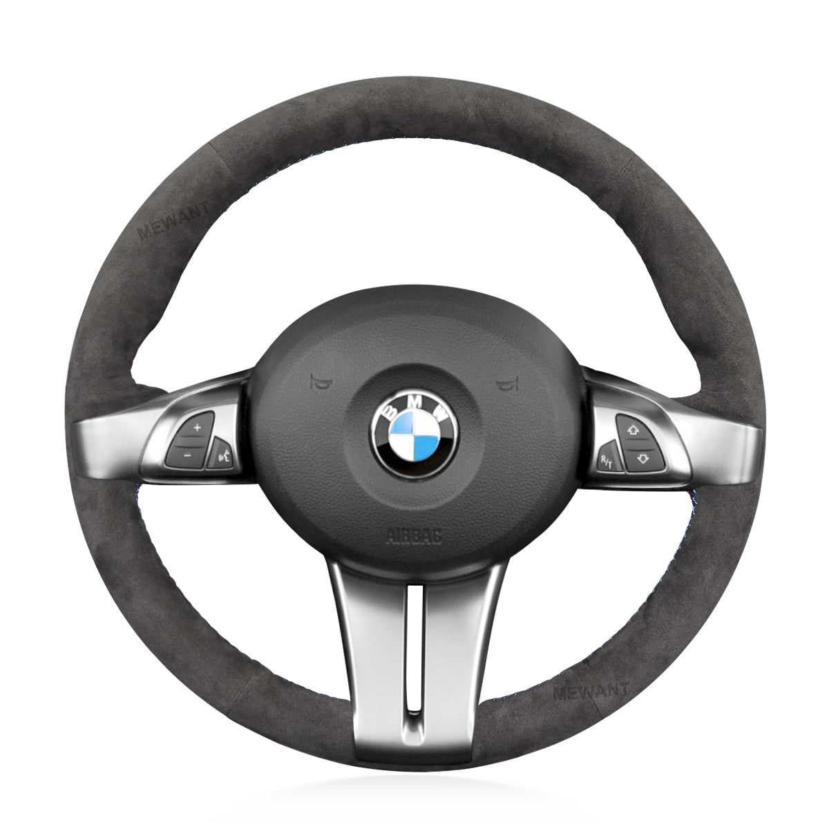 MEWANT Dark Grey Alcantara Car Steering Wheel Cover for BMW Z4 E85 (Roadster) 2003 - 2008 / E86 (Coupe) 2005 - 2008 - Mewant Cover