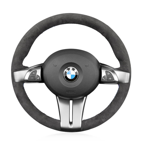 MEWANT Dark Grey Alcantara Car Steering Wheel Cover for BMW Z4 E85 (Roadster) 2003 - 2008 / E86 (Coupe) 2005 - 2008 - Mewant Cover