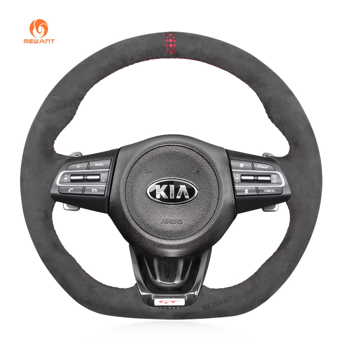MEWANT Dark Grey Alcantara Car Steering Wheel Cover for Kia Stinger 2017 2018 2019 2020 - Alcantara, Leather, Carbon Fiber, Easy Install, Non - Slip, Best Steering Wheel Cover