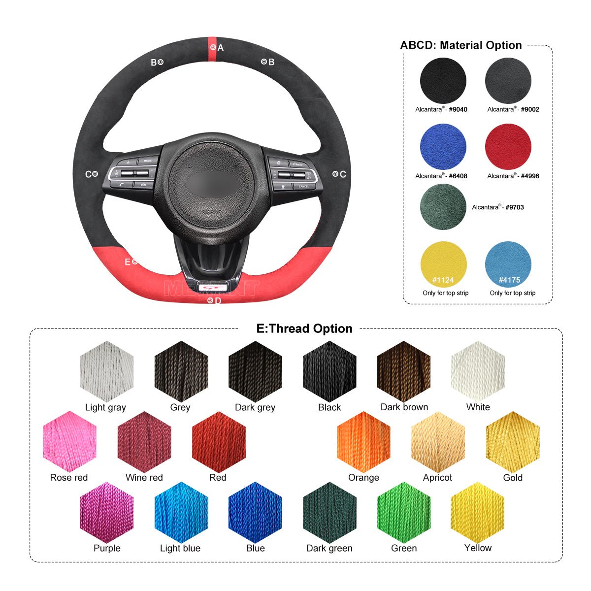 MEWANT Dark Grey Alcantara Car Steering Wheel Cover for Kia Stinger 2017 2018 2019 2020 - Alcantara, Leather, Carbon Fiber, Easy Install, Non - Slip, Best Steering Wheel Cover