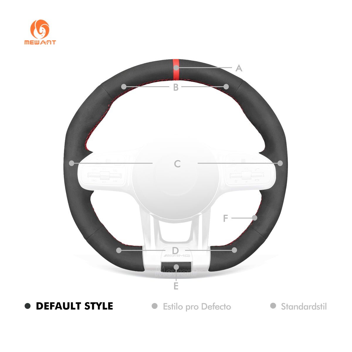 MEWANT Dark Grey Red Alcantara Car Steering Wheel Cover for Mercedes Benz AMG A35 W177 C190 W205 W213 - Alcantara, Leather, Carbon Fiber, Easy Install, Non - Slip, Best Steering Wheel Cover