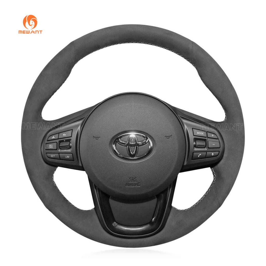 MEWANT Dark Grey Red Alcantara Car Steering Wheel Cover for Toyota Supra GR Supra 2019 2020 2021 - Alcantara, Leather, Carbon Fiber, Easy Install, Non - Slip, Best Steering Wheel Cover