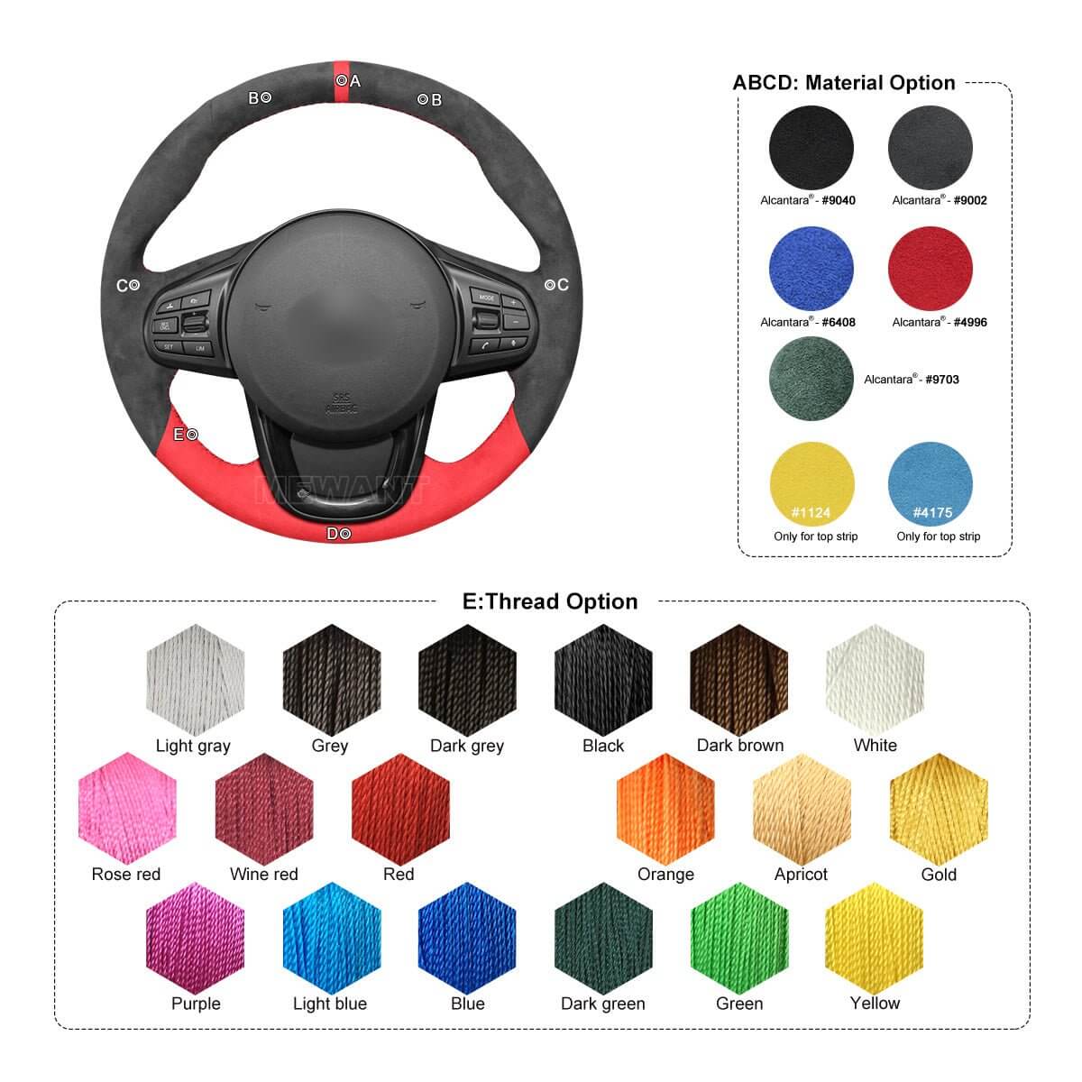 MEWANT Dark Grey Red Alcantara Car Steering Wheel Cover for Toyota Supra GR Supra 2019 2020 2021 - Alcantara, Leather, Carbon Fiber, Easy Install, Non - Slip, Best Steering Wheel Cover