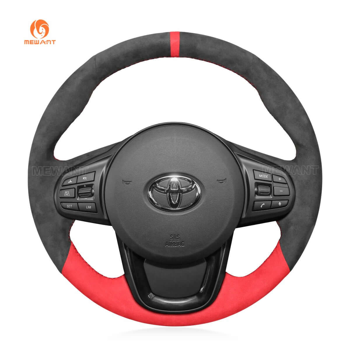 MEWANT Dark Grey Red Alcantara Car Steering Wheel Cover for Toyota Supra GR Supra 2019 2020 2021 - Alcantara, Leather, Carbon Fiber, Easy Install, Non - Slip, Best Steering Wheel Cover