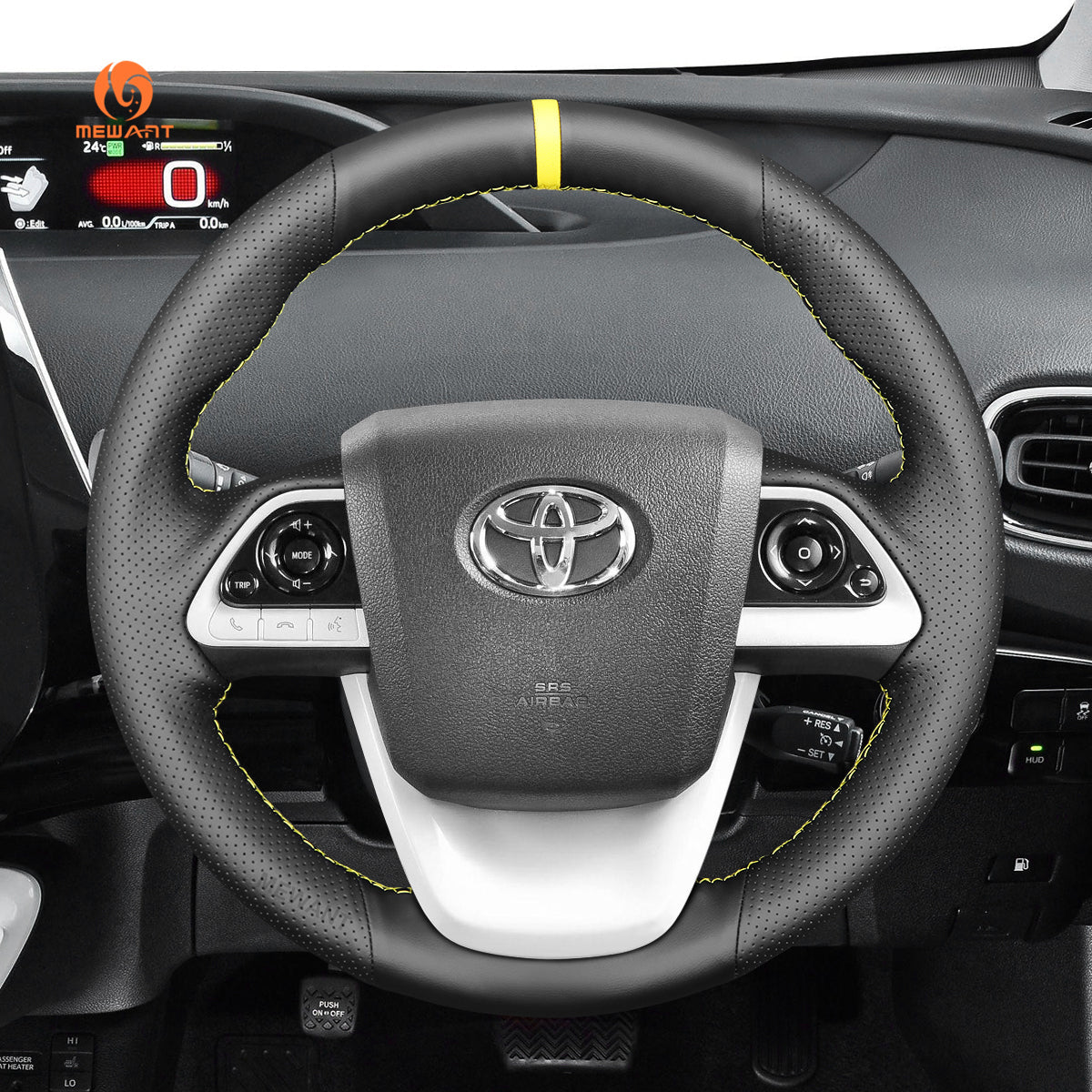 MEWANT DIY Black Leather Car Steering Wheel Cover for Toyota Prius 4 2016 - 2022 / Prius Prime 2017 - 2022 / Mirai 2016 - 2018 - Alcantara, Leather, Carbon Fiber, Easy Install, Non - Slip, Best Steering Wheel Cover