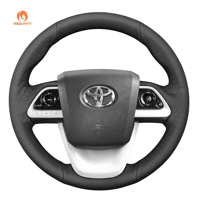 MEWANT DIY Black Leather Car Steering Wheel Cover for Toyota Prius 4 2016 - 2022 / Prius Prime 2017 - 2022 / Mirai 2016 - 2018 - Alcantara, Leather, Carbon Fiber, Easy Install, Non - Slip, Best Steering Wheel Cover