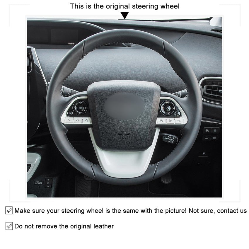 MEWANT DIY Black Leather Car Steering Wheel Cover for Toyota Prius 4 2016 - 2022 / Prius Prime 2017 - 2022 / Mirai 2016 - 2018 - Alcantara, Leather, Carbon Fiber, Easy Install, Non - Slip, Best Steering Wheel Cover