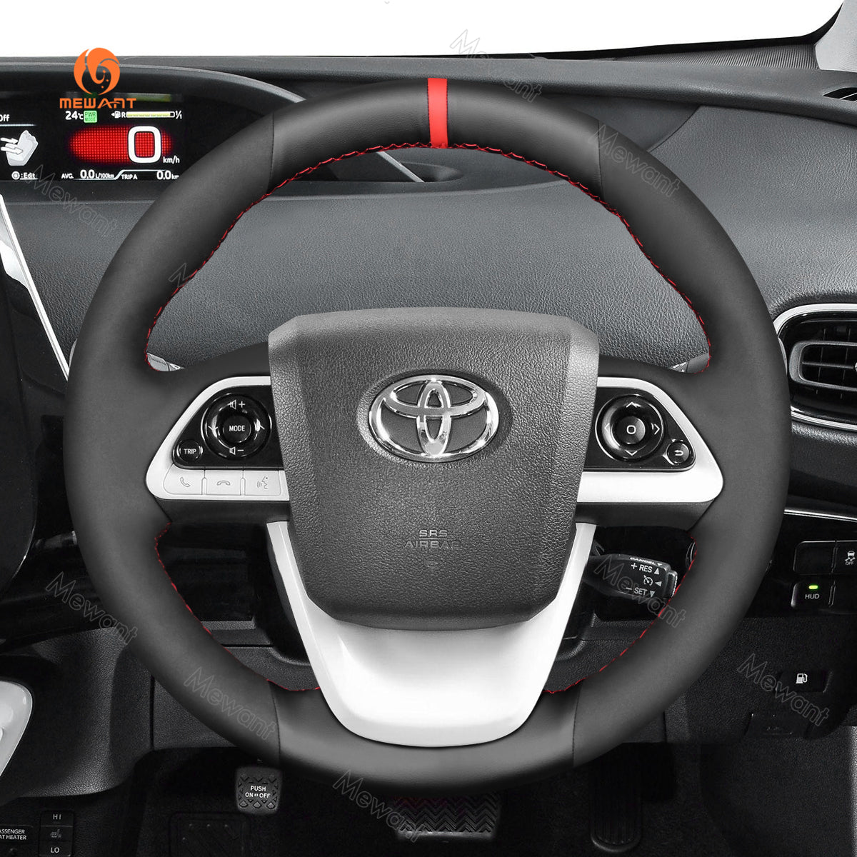 MEWANT DIY Black Leather Car Steering Wheel Cover for Toyota Prius 4 2016 - 2022 / Prius Prime 2017 - 2022 / Mirai 2016 - 2018 - Alcantara, Leather, Carbon Fiber, Easy Install, Non - Slip, Best Steering Wheel Cover