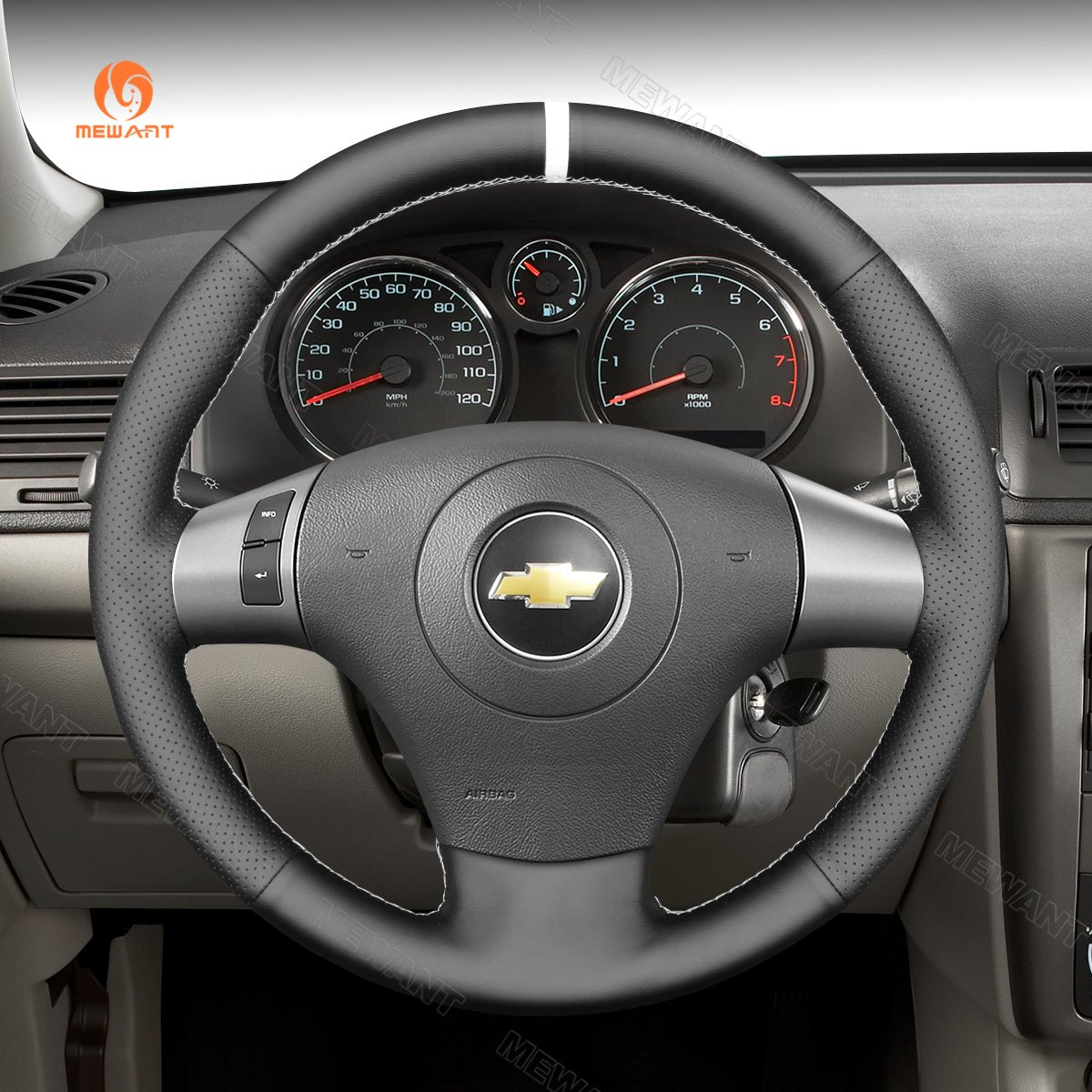 MEWANT DIY Black Leather Suede Car Steering Wheel Cover for Chevrolet Malibu HHR Cobalt for Pontiac G5 G6 Solstice Torrent - Alcantara, Leather, Carbon Fiber, Easy Install, Non - Slip, Best Steering Wheel Cover
