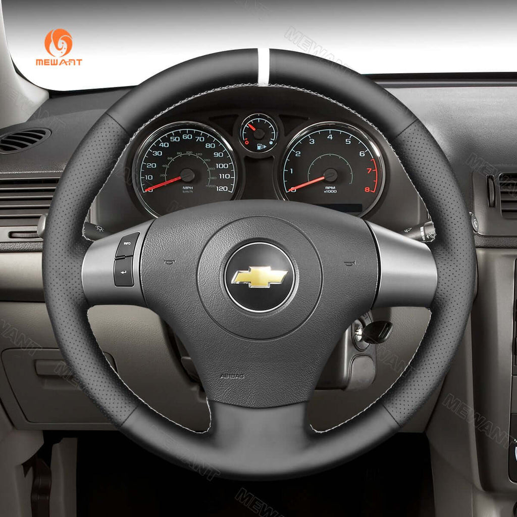 MEWANT DIY Black Leather Suede Car Steering Wheel Cover for Chevrolet Malibu HHR Cobalt for Pontiac G5 G6 Solstice Torrent - Alcantara, Leather, Carbon Fiber, Easy Install, Non - Slip, Best Steering Wheel Cover