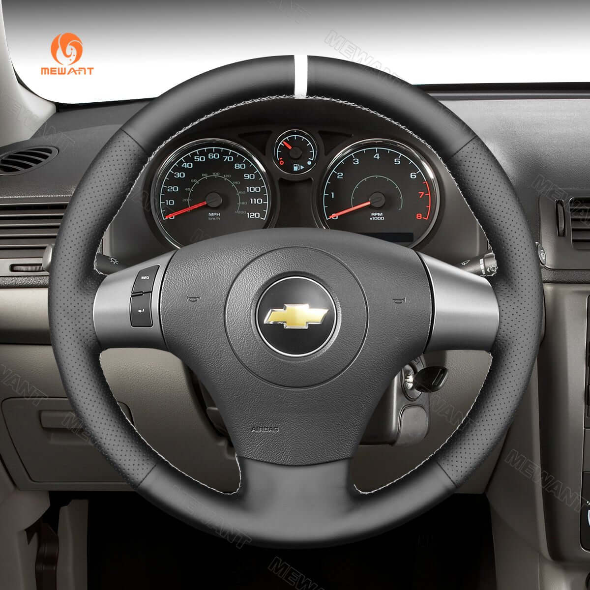 MEWANT DIY Black Leather Suede Car Steering Wheel Cover for Chevrolet Malibu HHR Cobalt for Pontiac G5 G6 Solstice Torrent - Alcantara, Leather, Carbon Fiber, Easy Install, Non - Slip, Best Steering Wheel Cover