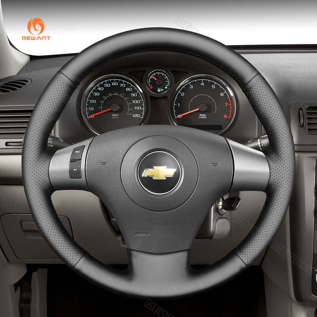 MEWANT DIY Black Leather Suede Car Steering Wheel Cover for Chevrolet Malibu HHR Cobalt for Pontiac G5 G6 Solstice Torrent - Alcantara, Leather, Carbon Fiber, Easy Install, Non - Slip, Best Steering Wheel Cover