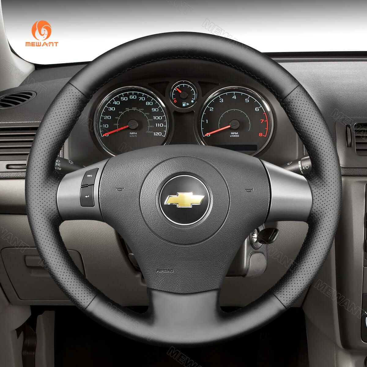 MEWANT DIY Black Leather Suede Car Steering Wheel Cover for Chevrolet Malibu HHR Cobalt for Pontiac G5 G6 Solstice Torrent - Alcantara, Leather, Carbon Fiber, Easy Install, Non - Slip, Best Steering Wheel Cover