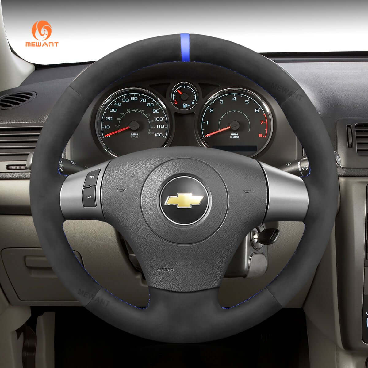 MEWANT DIY Black Leather Suede Car Steering Wheel Cover for Chevrolet Malibu HHR Cobalt for Pontiac G5 G6 Solstice Torrent - Alcantara, Leather, Carbon Fiber, Easy Install, Non - Slip, Best Steering Wheel Cover