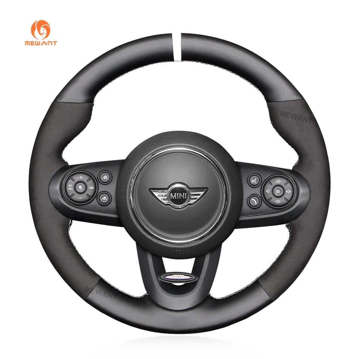 MEWANT DIY Black Leather Suede Car Steering Wheel Cover?for?Mini?(Hatchback/Mini)?JCW?Clubman?JCW Convertible?JCW?Countryman?JCW - Mewant Cover