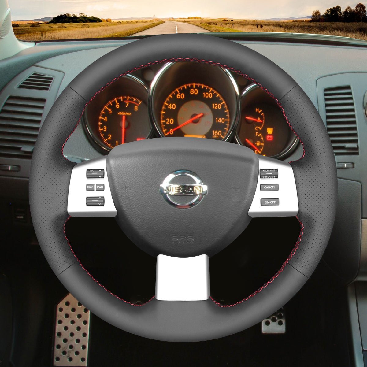 MEWANT DIY Black Leather Suede Car Steering Wheel Cover for Nissan Altima Maxima Murano Quest - Alcantara, Leather, Carbon Fiber, Easy Install, Non - Slip, Best Steering Wheel Cover