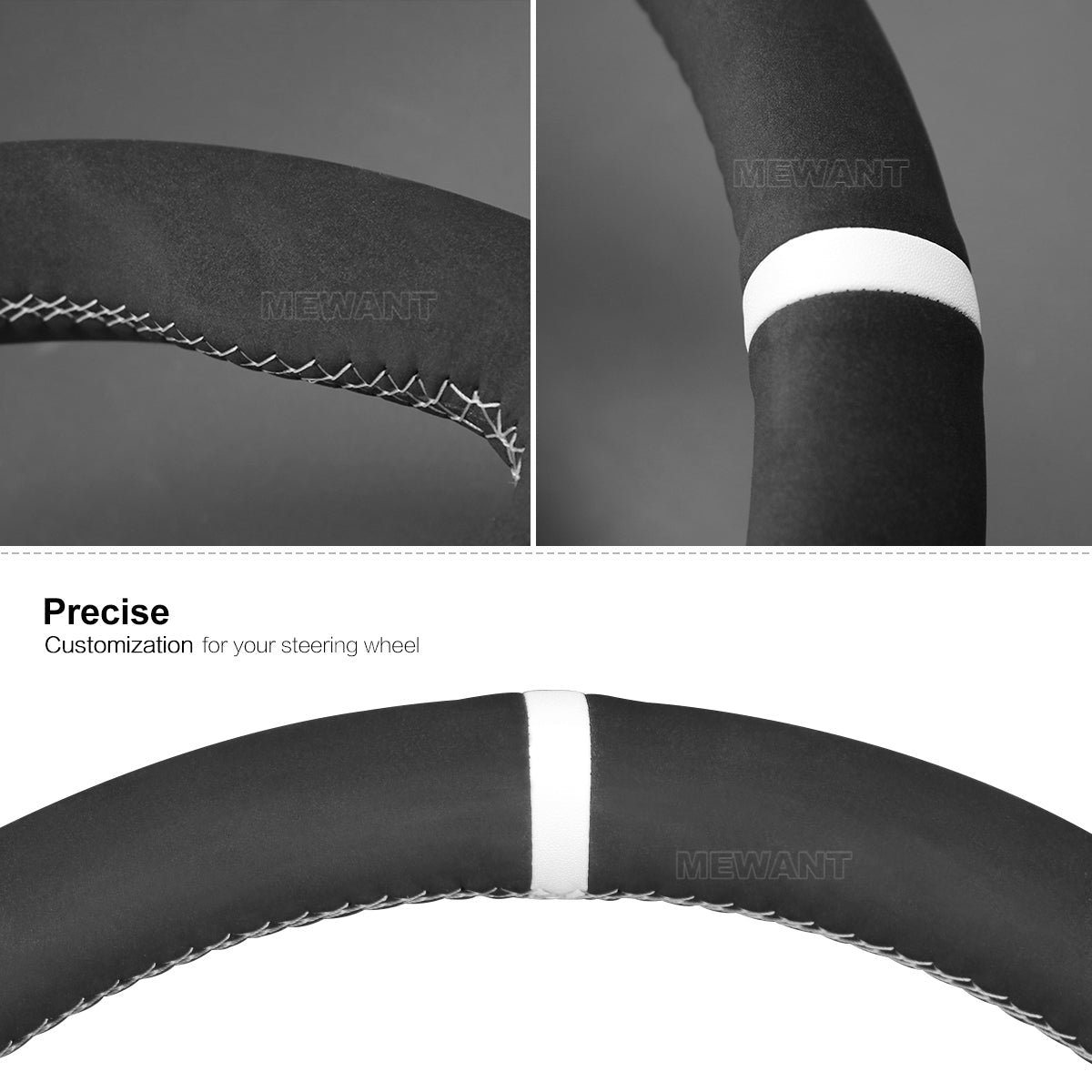 MEWANT DIY Black Leather Suede Car Steering Wheel Cover for Renault Clio 4 (IV) 2016 - 2020 / Captur 2016 - 2020 / Kaptur 2016 - 2020 - Alcantara, Leather, Carbon Fiber, Easy Install, Non - Slip, Best Steering Wheel Cover