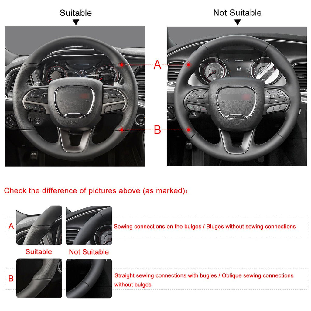 MEWANT DIY Black Leather Suede Carbon Fiber Car Steering Wheel Cover for Dodge Challenger Charger 2015 - 2021/ Dodge Durango 2018 - 2021 - Mewant Cover