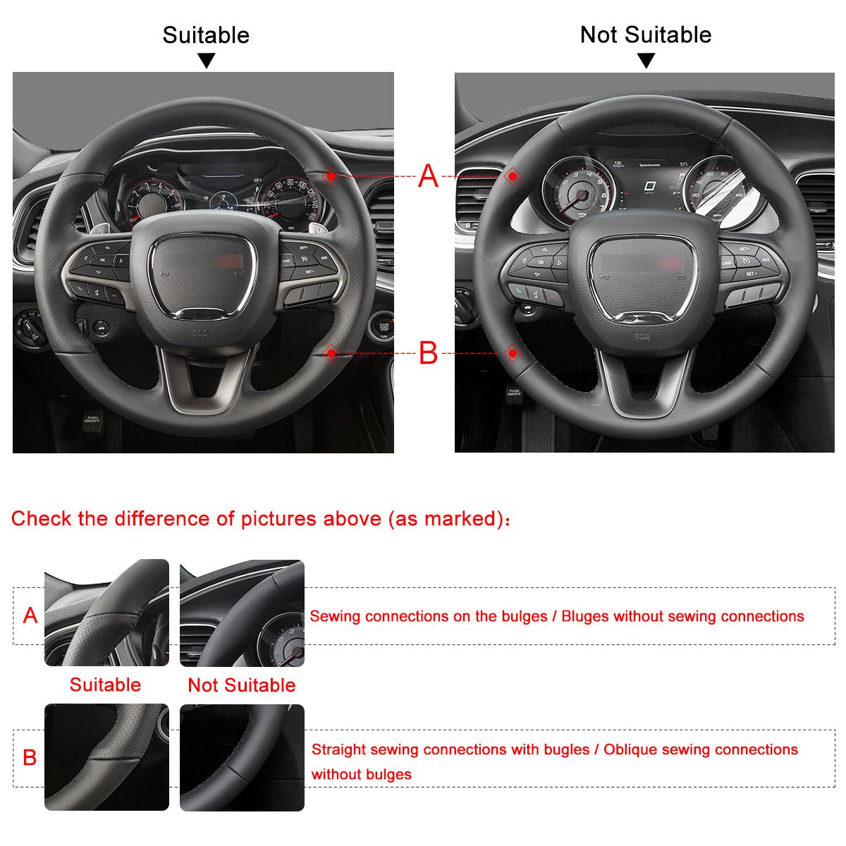 MEWANT DIY Black Leather Suede Carbon Fiber Car Steering Wheel Cover for Dodge Challenger Charger 2015 - 2021/ Dodge Durango 2018 - 2021 - Mewant Cover