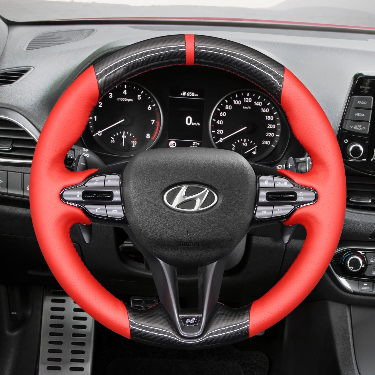 MEWANT DIY Black Leather Suede Carbon Fiber Car Steering Wheel Cover for Hyundai Elantra (N Line)/ Elantra N / Veloster N/ i20 N / i20 N Line/ i30 N/ i30 N Line/ Kona N - Mewant Cover