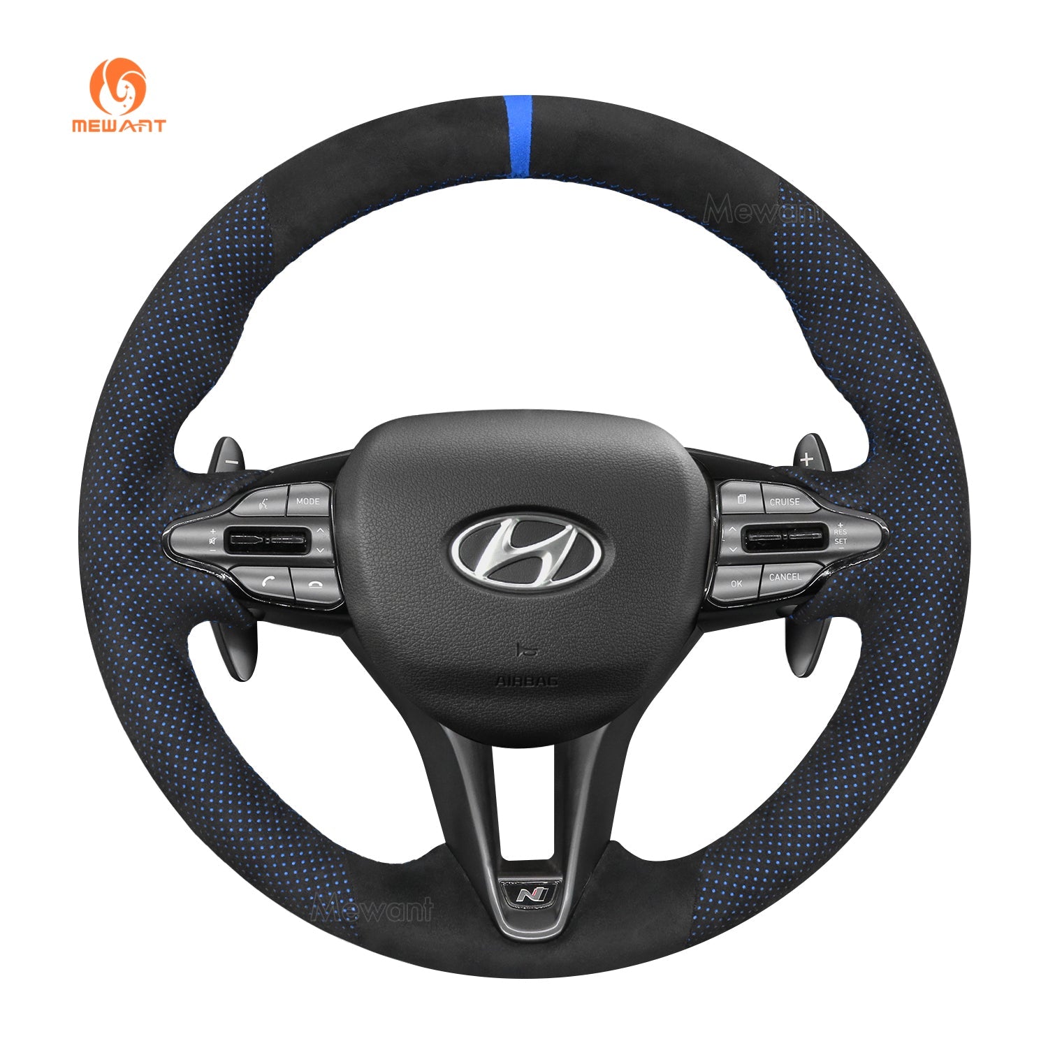 MEWANT DIY Black Leather Suede Carbon Fiber Car Steering Wheel Cover for Hyundai Elantra (N Line)/ Elantra N / Veloster N/ i20 N / i20 N Line/ i30 N/ i30 N Line/ Kona N - Mewant Cover