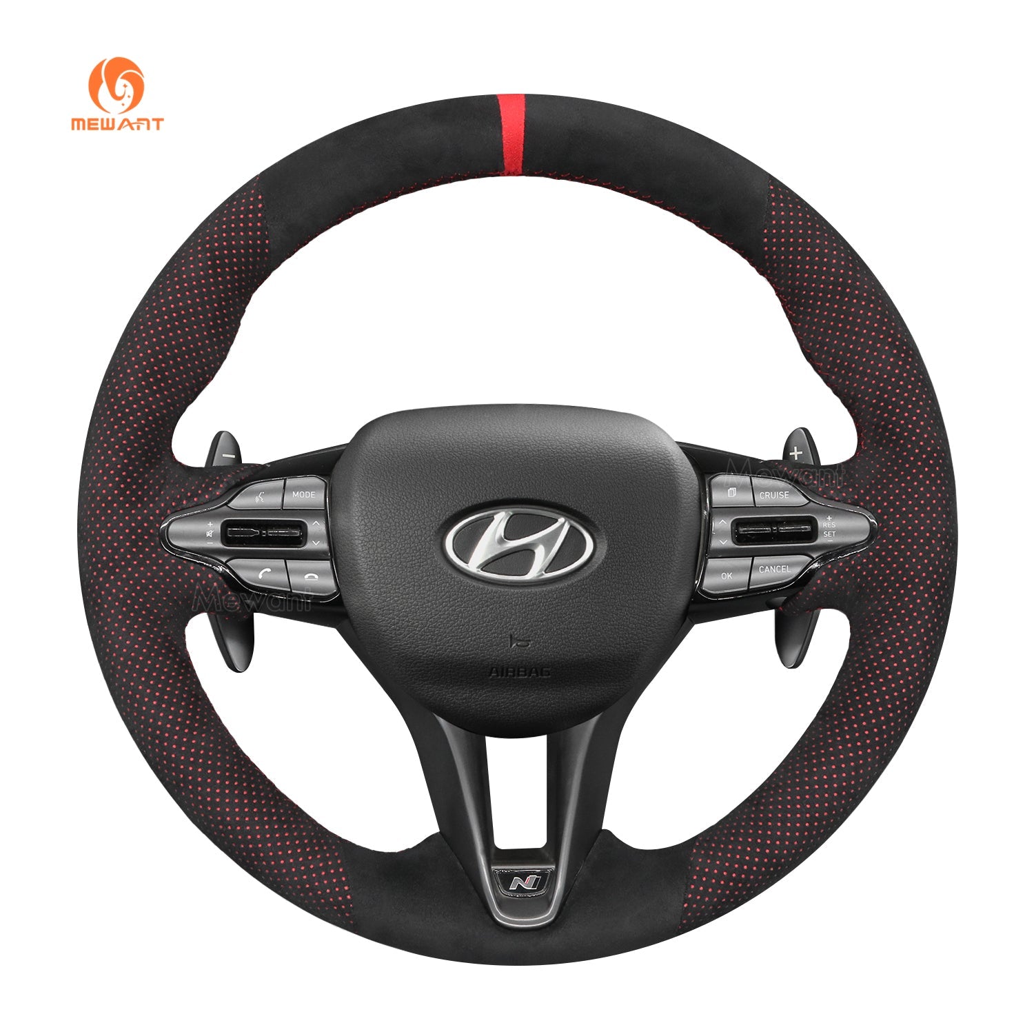 MEWANT DIY Black Leather Suede Carbon Fiber Car Steering Wheel Cover for Hyundai Elantra (N Line)/ Elantra N / Veloster N/ i20 N / i20 N Line/ i30 N/ i30 N Line/ Kona N - Mewant Cover