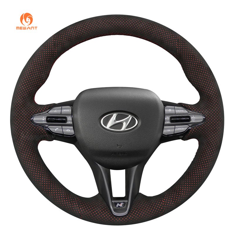 MEWANT DIY Black Leather Suede Carbon Fiber Car Steering Wheel Cover for Hyundai Elantra (N Line)/ Elantra N / Veloster N/ i20 N / i20 N Line/ i30 N/ i30 N Line/ Kona N - Mewant Cover