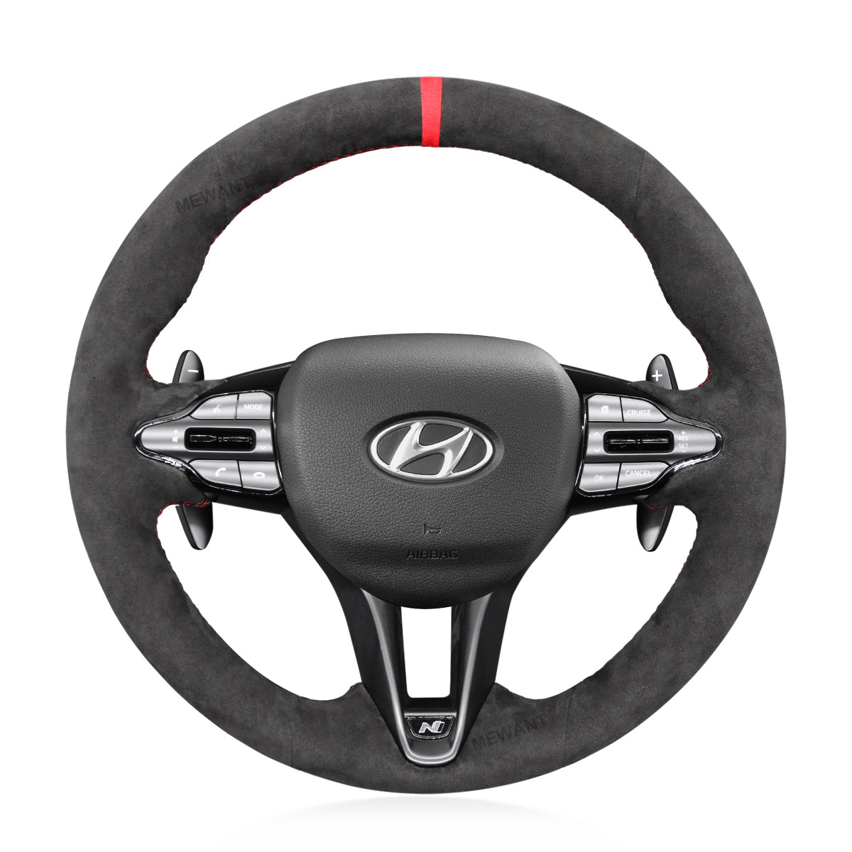 MEWANT DIY Black Leather Suede Carbon Fiber Car Steering Wheel Cover for Hyundai Elantra (N Line)/ Elantra N / Veloster N/ i20 N / i20 N Line/ i30 N/ i30 N Line/ Kona N - Mewant Cover