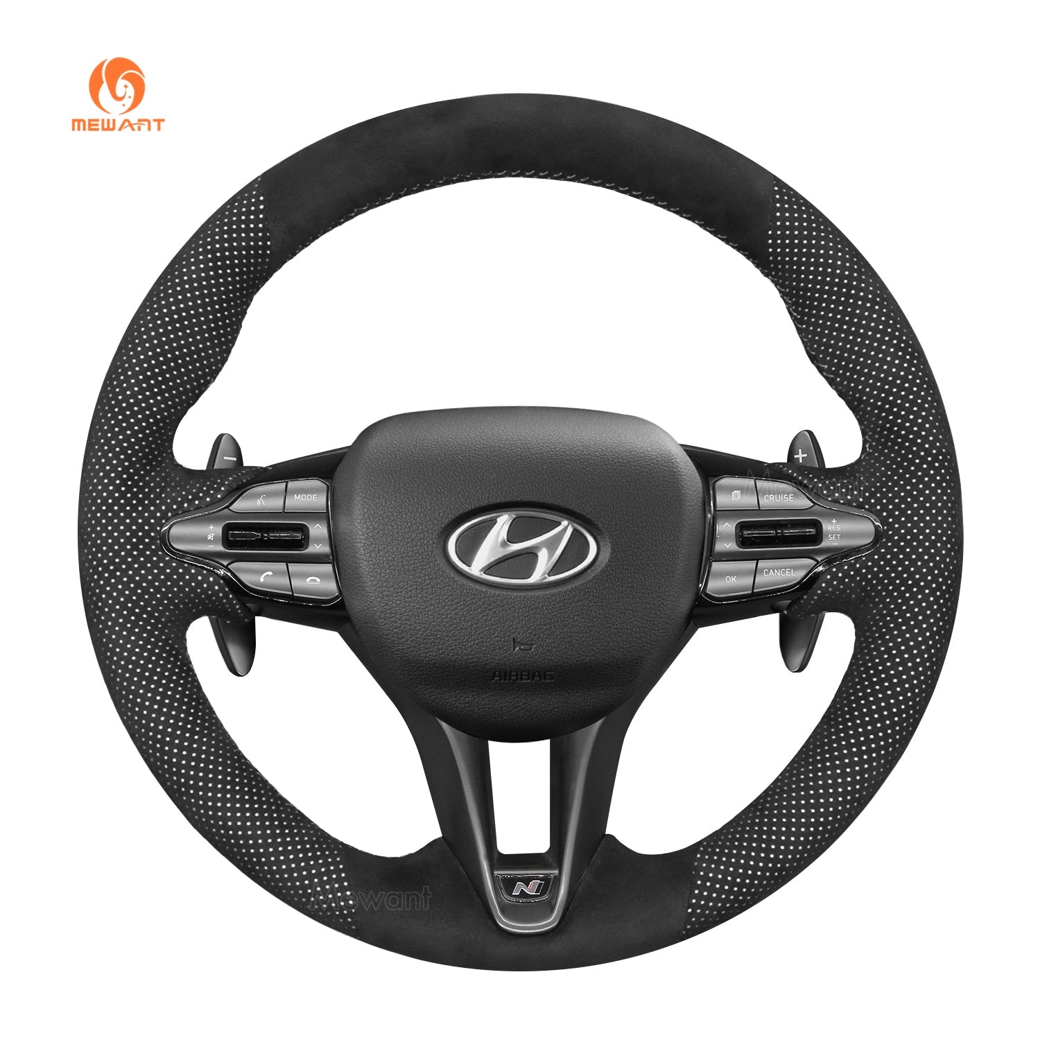 MEWANT DIY Black Leather Suede Carbon Fiber Car Steering Wheel Cover for Hyundai Elantra (N Line)/ Elantra N / Veloster N/ i20 N / i20 N Line/ i30 N/ i30 N Line/ Kona N - Mewant Cover