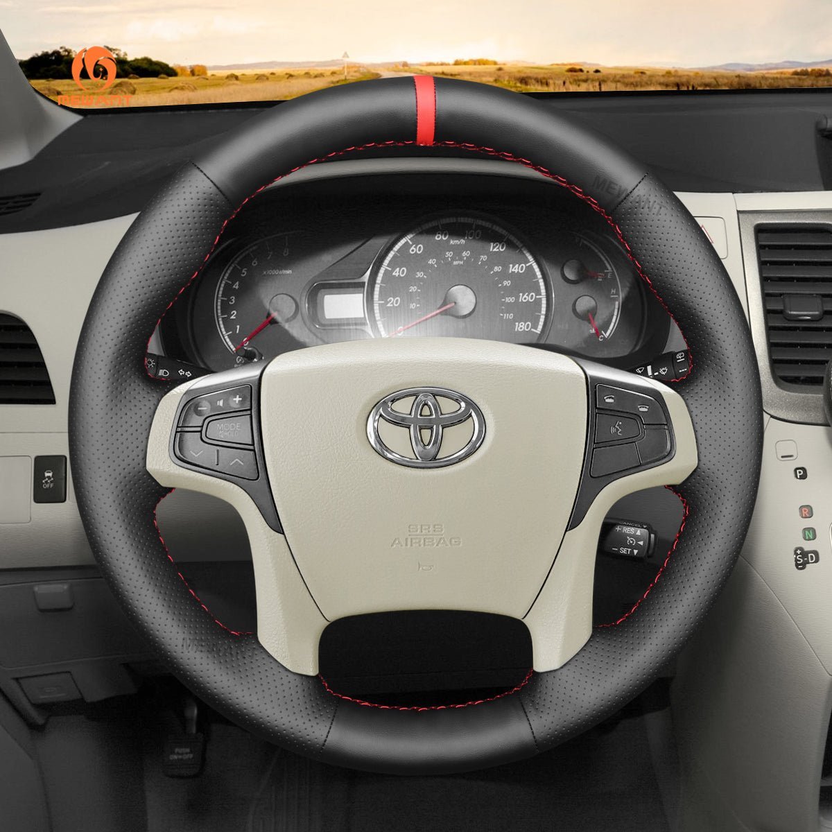 MEWANT DIY Black PU Leather Real Genuine Leather Car Steering Wheel Cover for Toyota Sienna 2011 - 2014 - Alcantara, Leather, Carbon Fiber, Easy Install, Non - Slip, Best Steering Wheel Cover