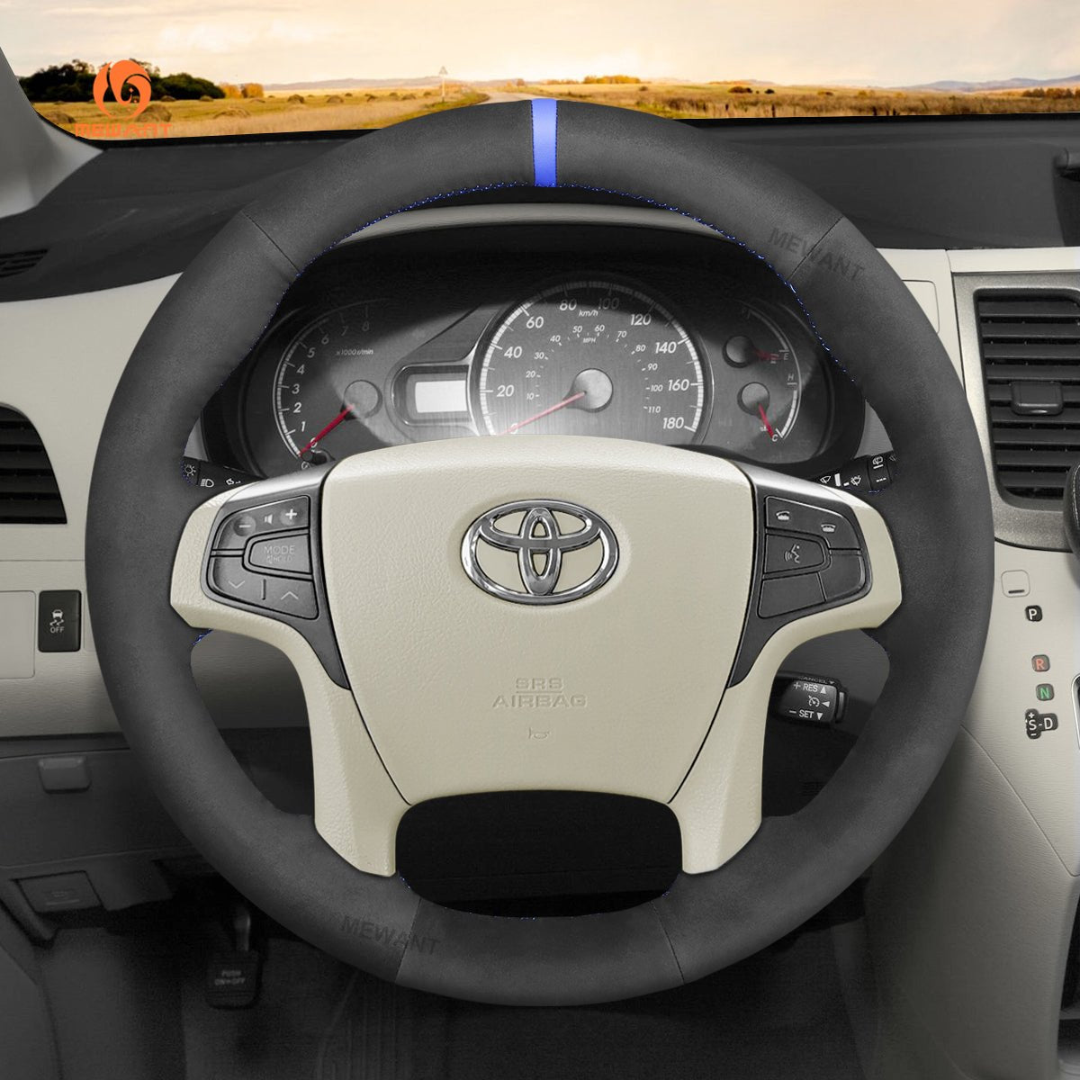 MEWANT DIY Black PU Leather Real Genuine Leather Car Steering Wheel Cover for Toyota Sienna 2011 - 2014 - Alcantara, Leather, Carbon Fiber, Easy Install, Non - Slip, Best Steering Wheel Cover