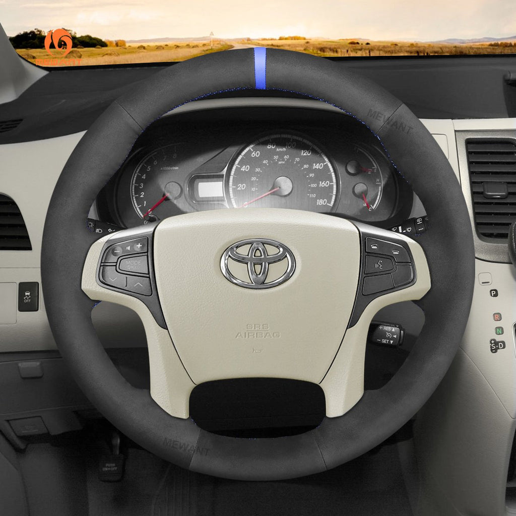 MEWANT DIY Black PU Leather Real Genuine Leather Car Steering Wheel Cover for Toyota Sienna 2011 - 2014 - Alcantara, Leather, Carbon Fiber, Easy Install, Non - Slip, Best Steering Wheel Cover