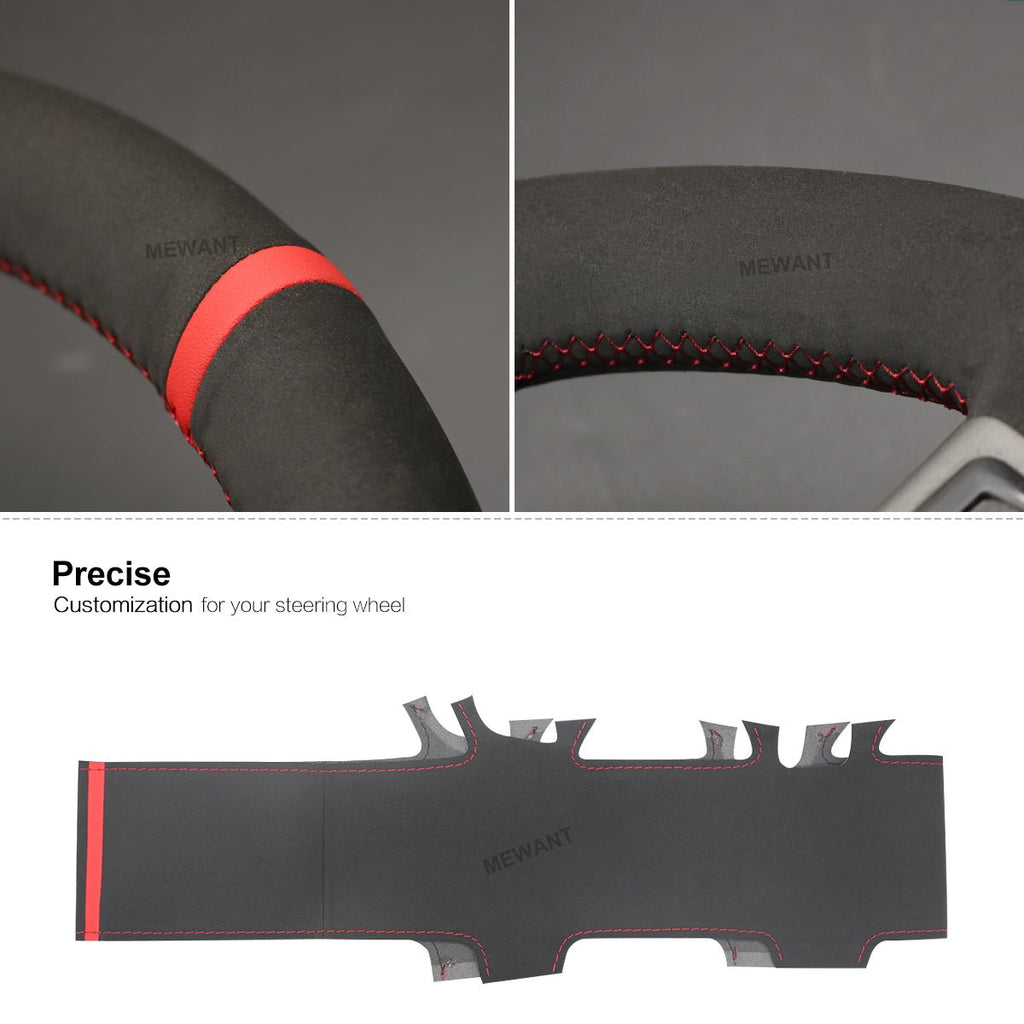 MEWANT DIY Black PU Real Genuine Leather Suede Car Steering Wheel Cover for?Opel?Vectra?C?Signum?for?Vauxhall?Vectra?C?Signum for?Holden?Vectra - Mewant Cover