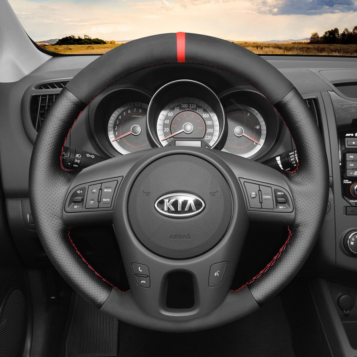 MEWANT DIY Black Suede Genuine Leather Car Steering Wheel Cover for Kia Forte (Forte Koup / Forte5) Soul Rio Rio5 - Mewant Cover