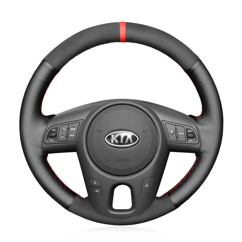 MEWANT DIY Black Suede Genuine Leather Car Steering Wheel Cover for Kia Forte (Forte Koup / Forte5) Soul Rio Rio5 - Mewant Cover