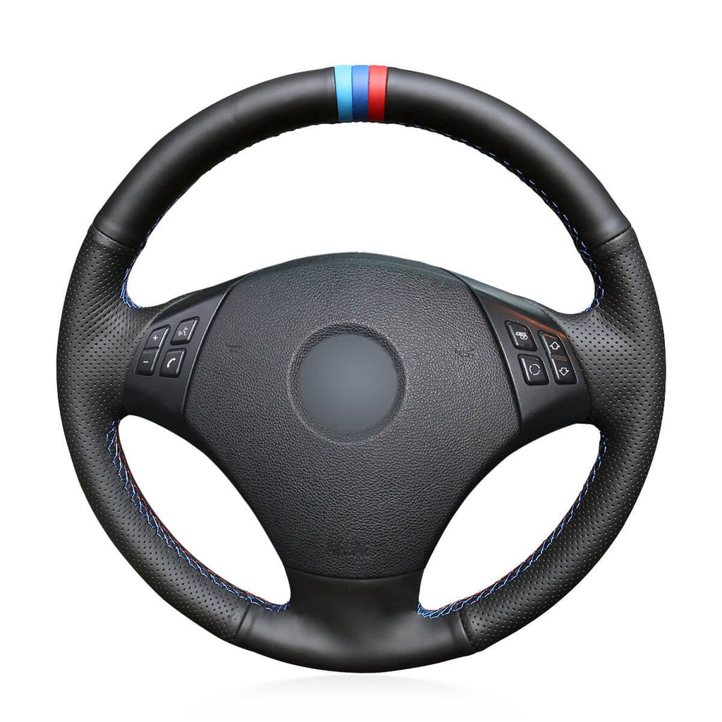 MEWANT DIY Black Suede Real Leather Car Steering Wheel Cover for BMW 3 Series E90 (Sedan) 2005 - 2011 / E91 (Touring) 2005 - 2011 X1 E84 2009 - 2015 - Alcantara, Leather, Carbon Fiber, Easy Install, Non - Slip, Best Steering Wheel Cover