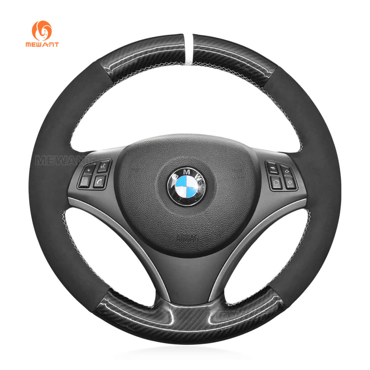 MEWANT DIY Car Steering Wheel Cover for BMW 1 Series E81 E82 E87 E88 2008 - 2012 / 3 Series E90 E91 E92 E93 2006 - 2011 - Alcantara, Leather, Carbon Fiber, Easy Install, Non - Slip, Best Steering Wheel Cover